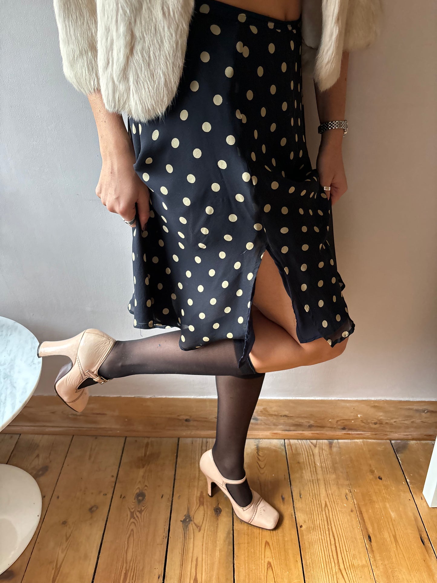 Max Mara Navy Polka Dot Skirt