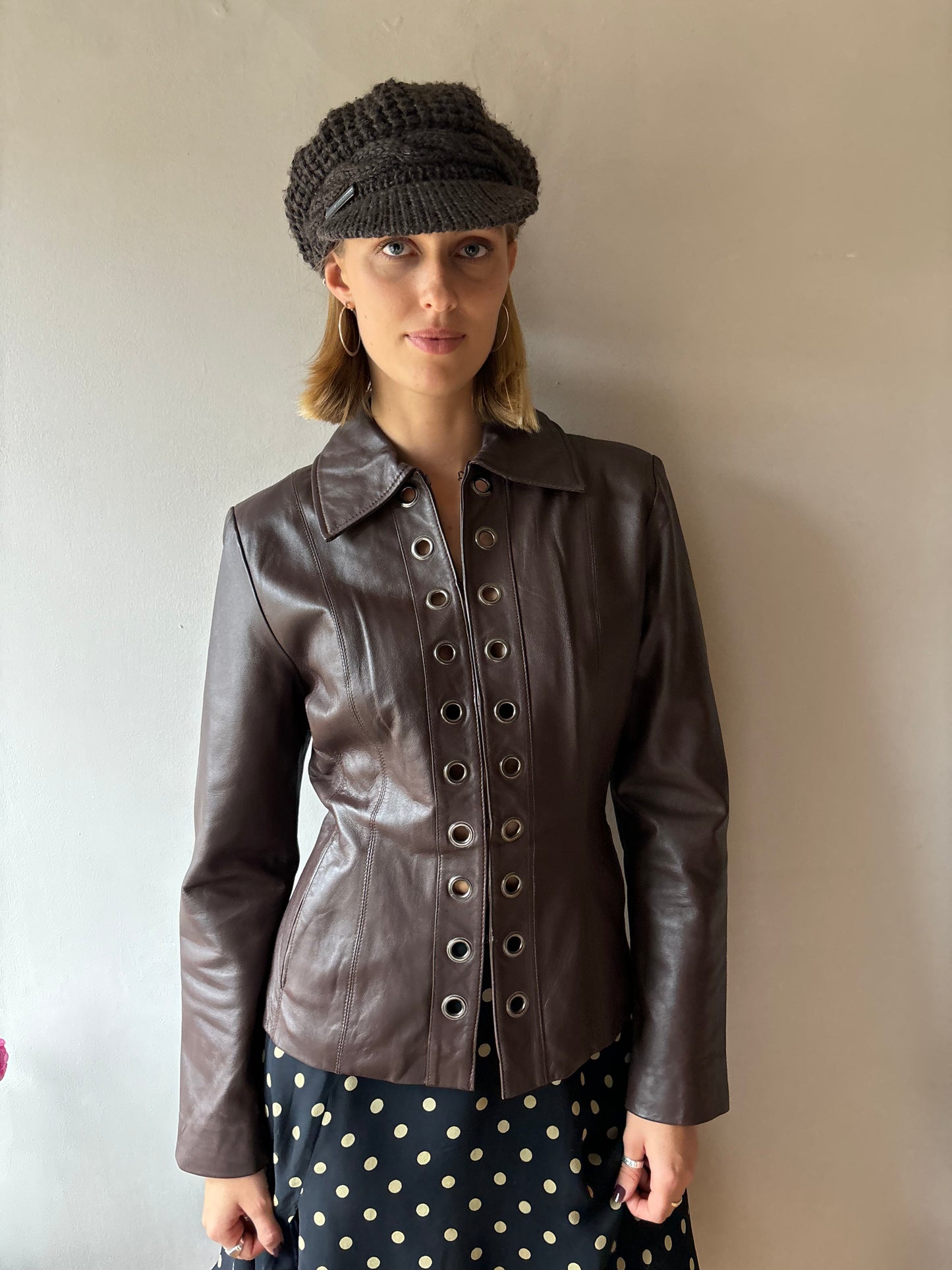 Centigrade Brown Leather Eyelet Jacket