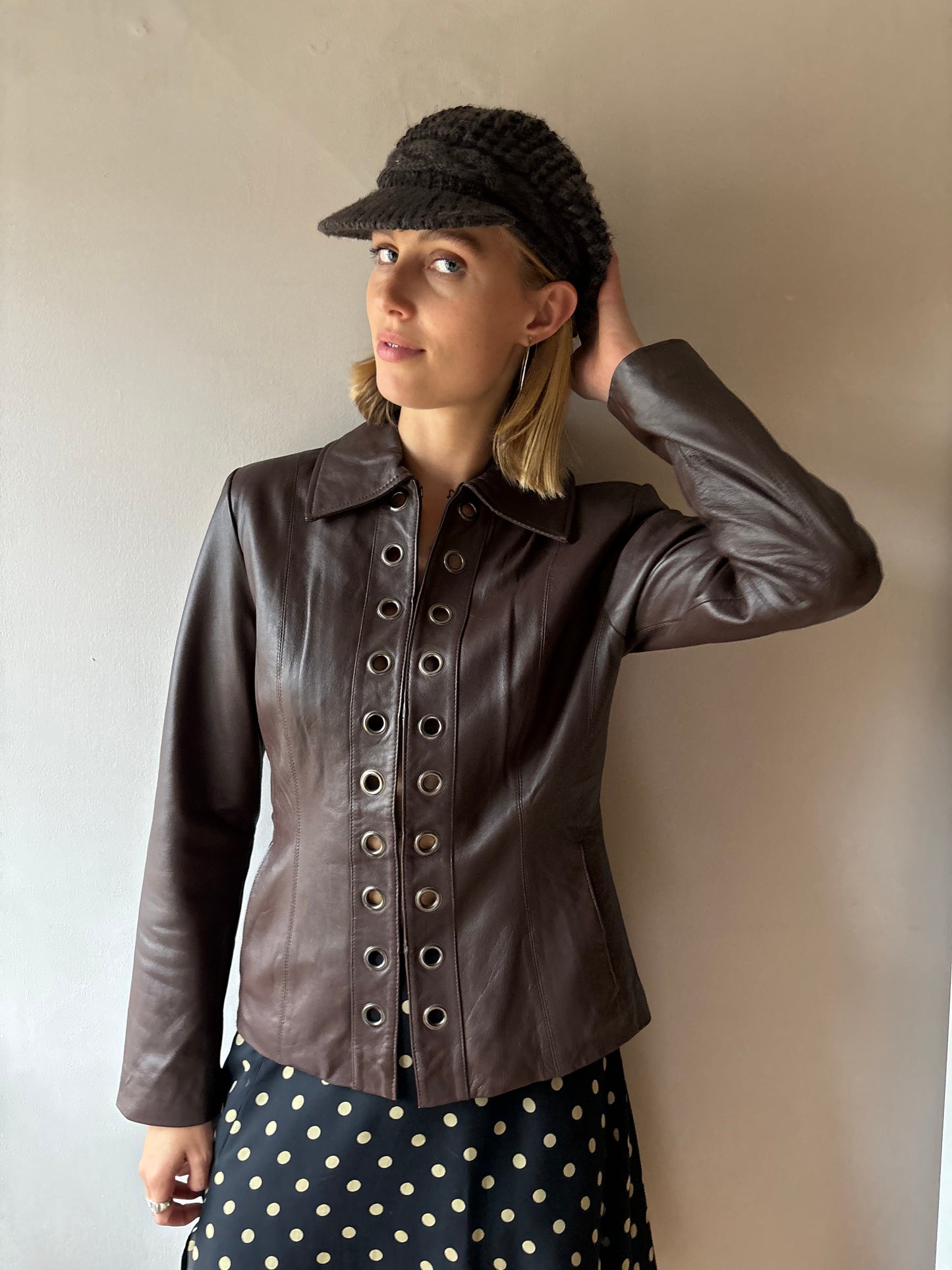 Centigrade Brown Leather Eyelet Jacket