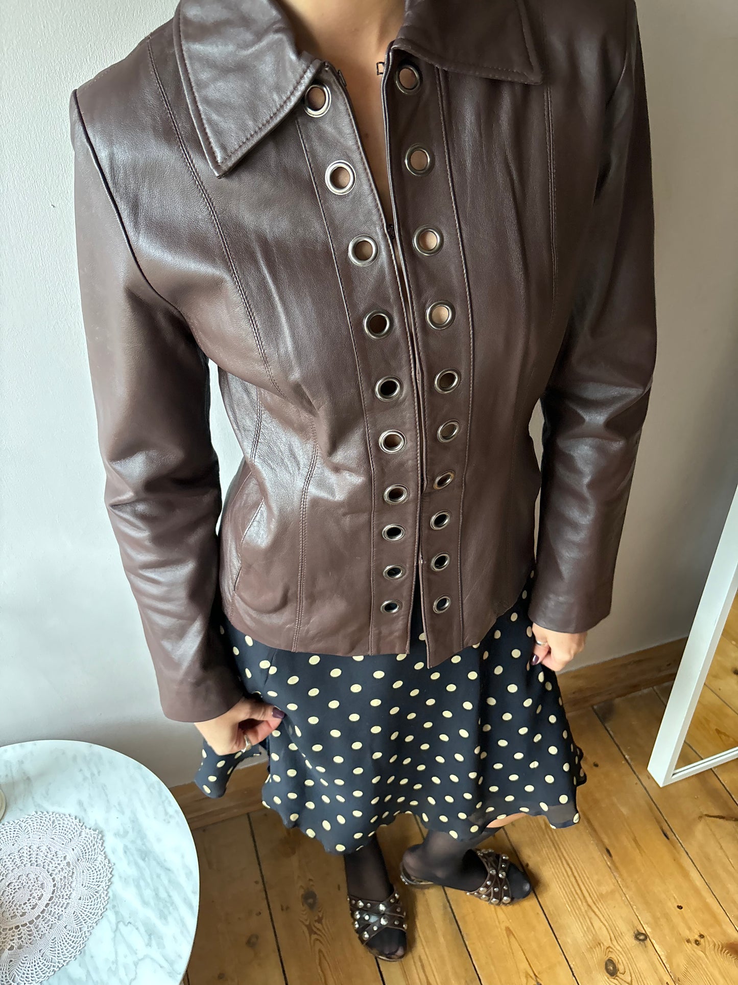 Centigrade Brown Leather Eyelet Jacket