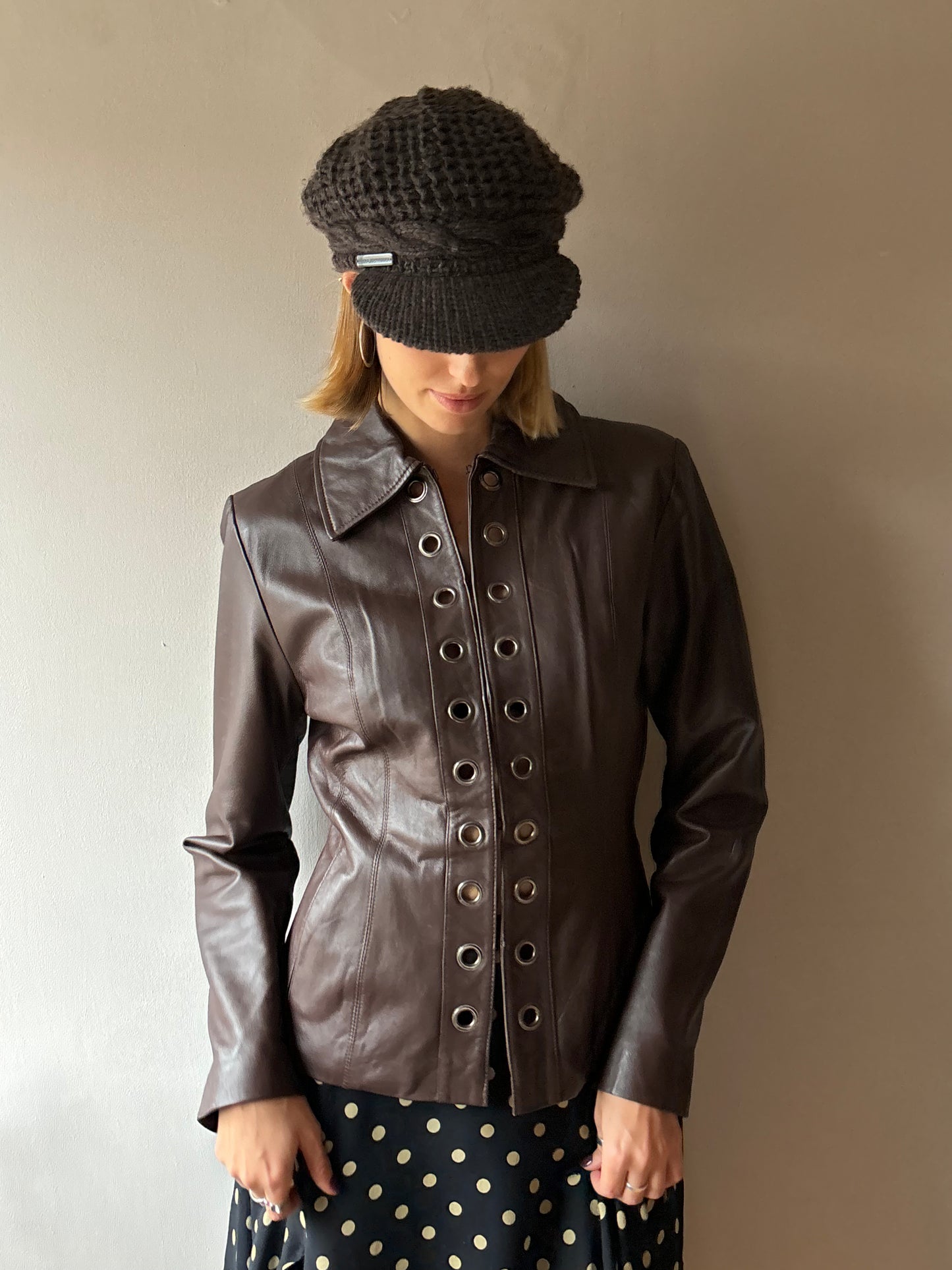 Centigrade Brown Leather Eyelet Jacket