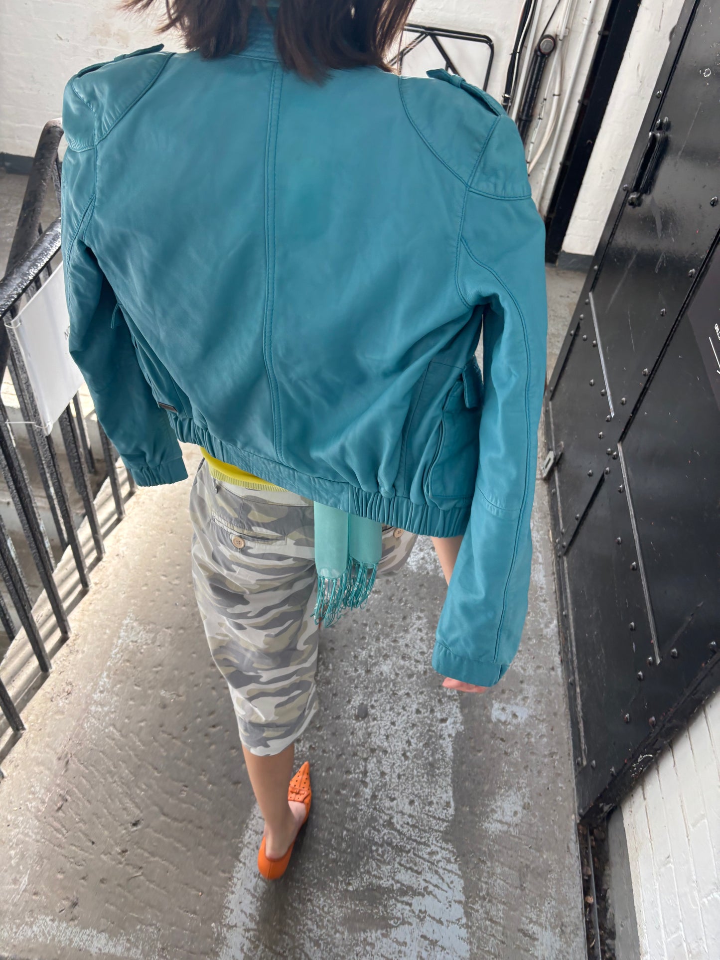 Napapijri Turquoise Leather Jacket