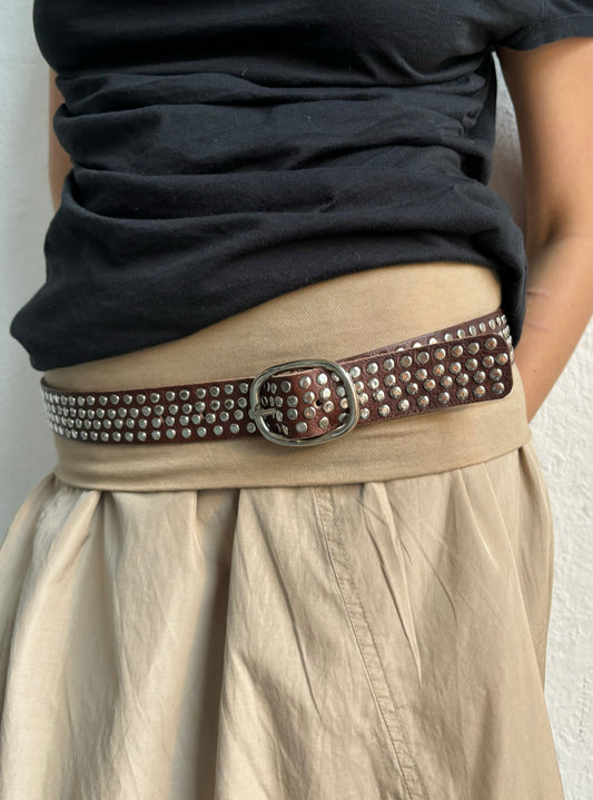 Handmade Brown Leather Studded Belt