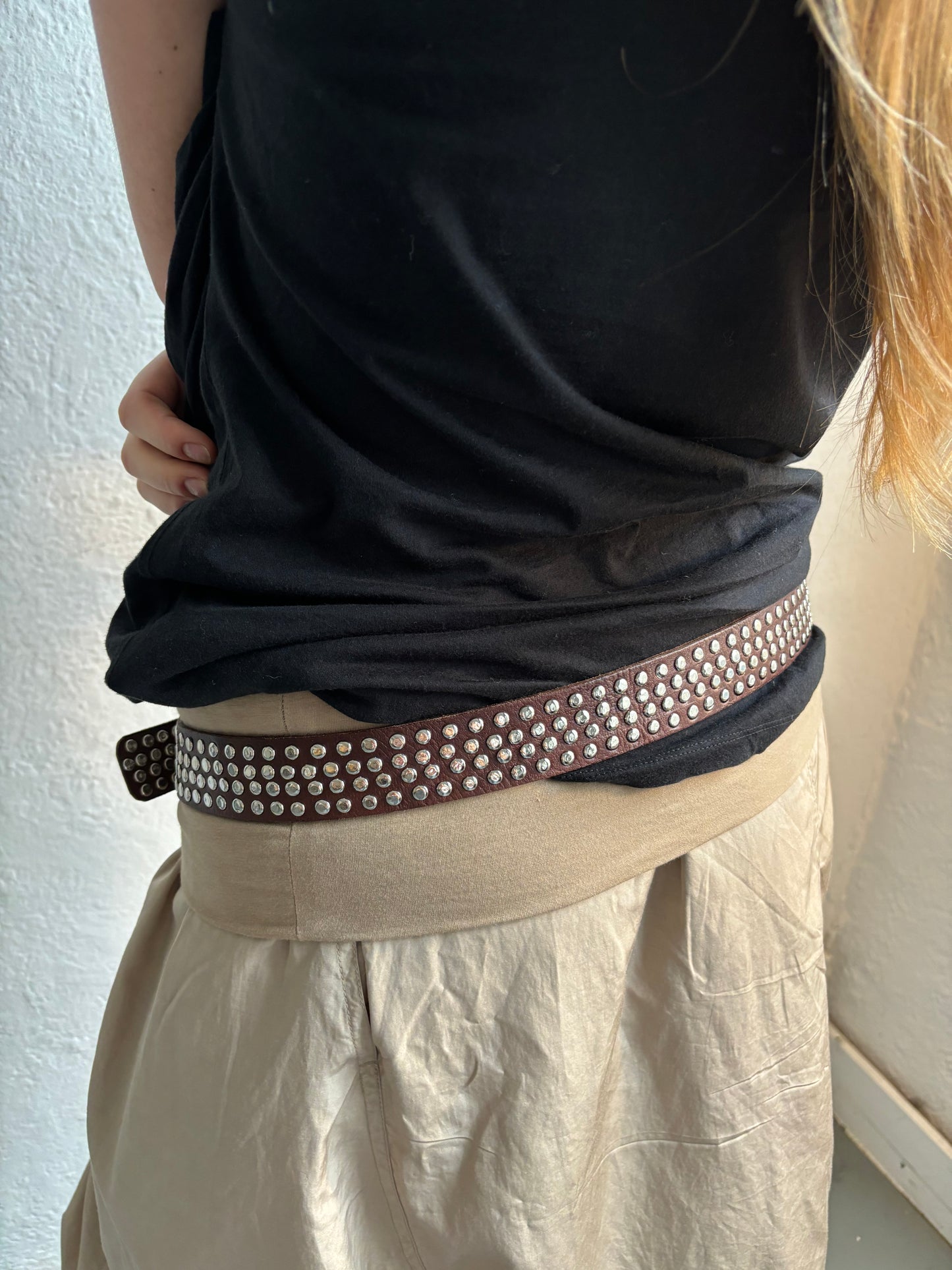 Handmade Brown Leather Studded Belt