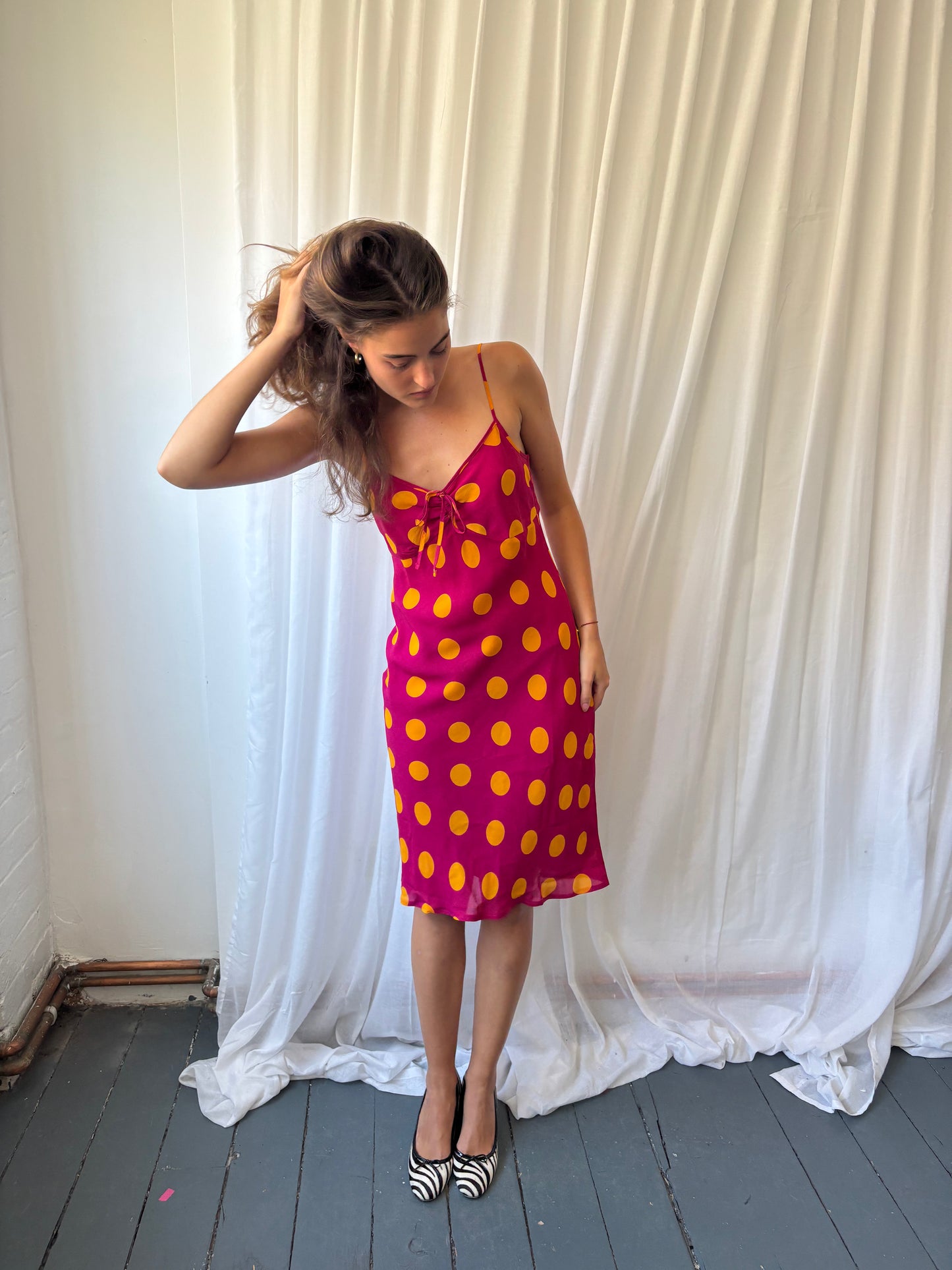 Definitions Cerise Polka Dot Dress