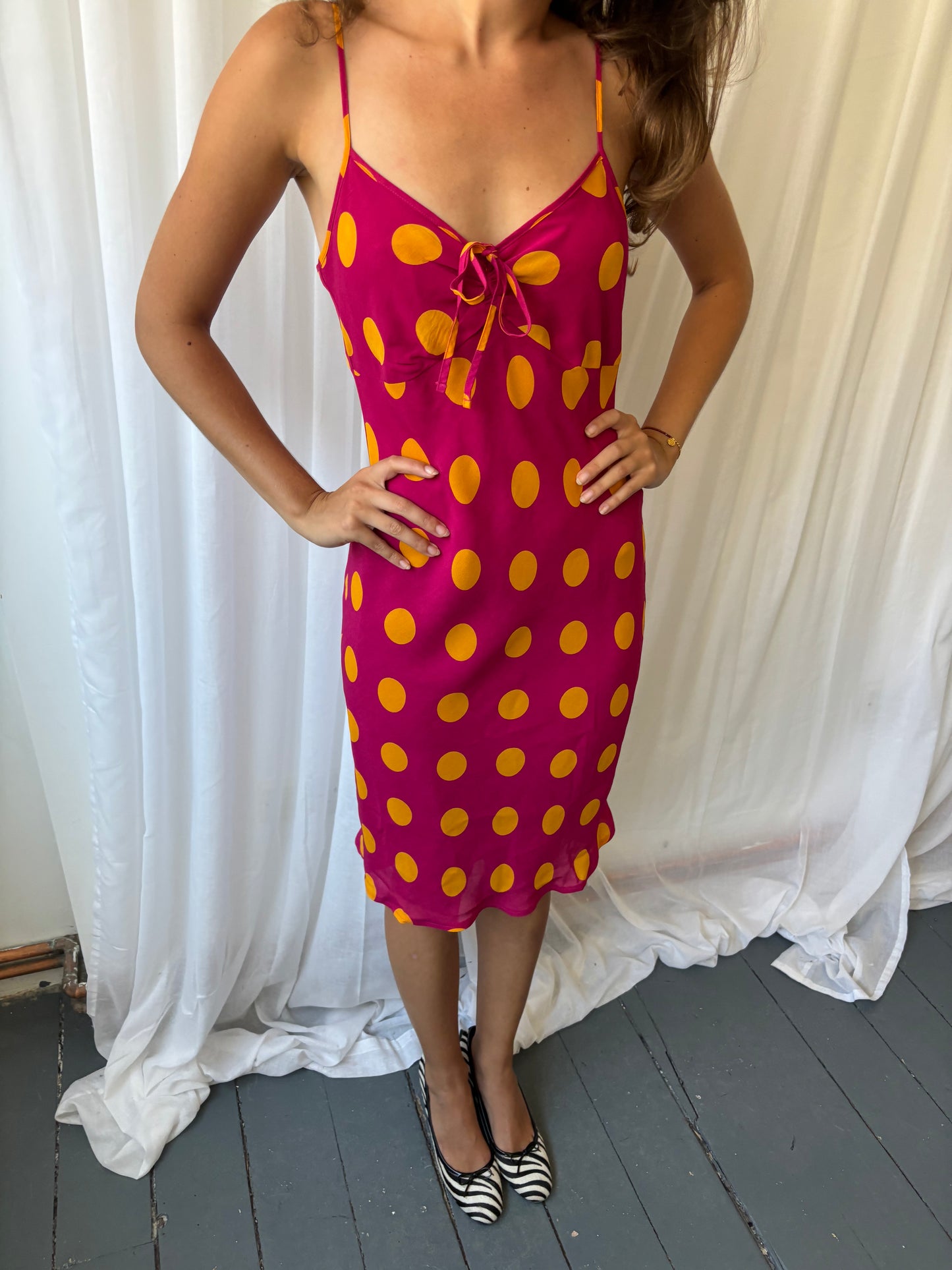 Definitions Cerise Polka Dot Dress