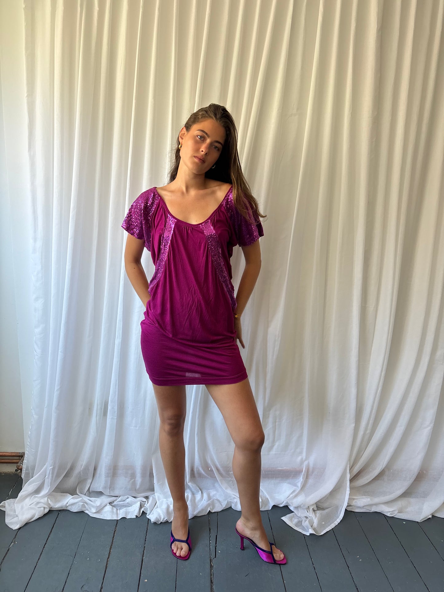 Derhy Fuchsia Batwing Dress