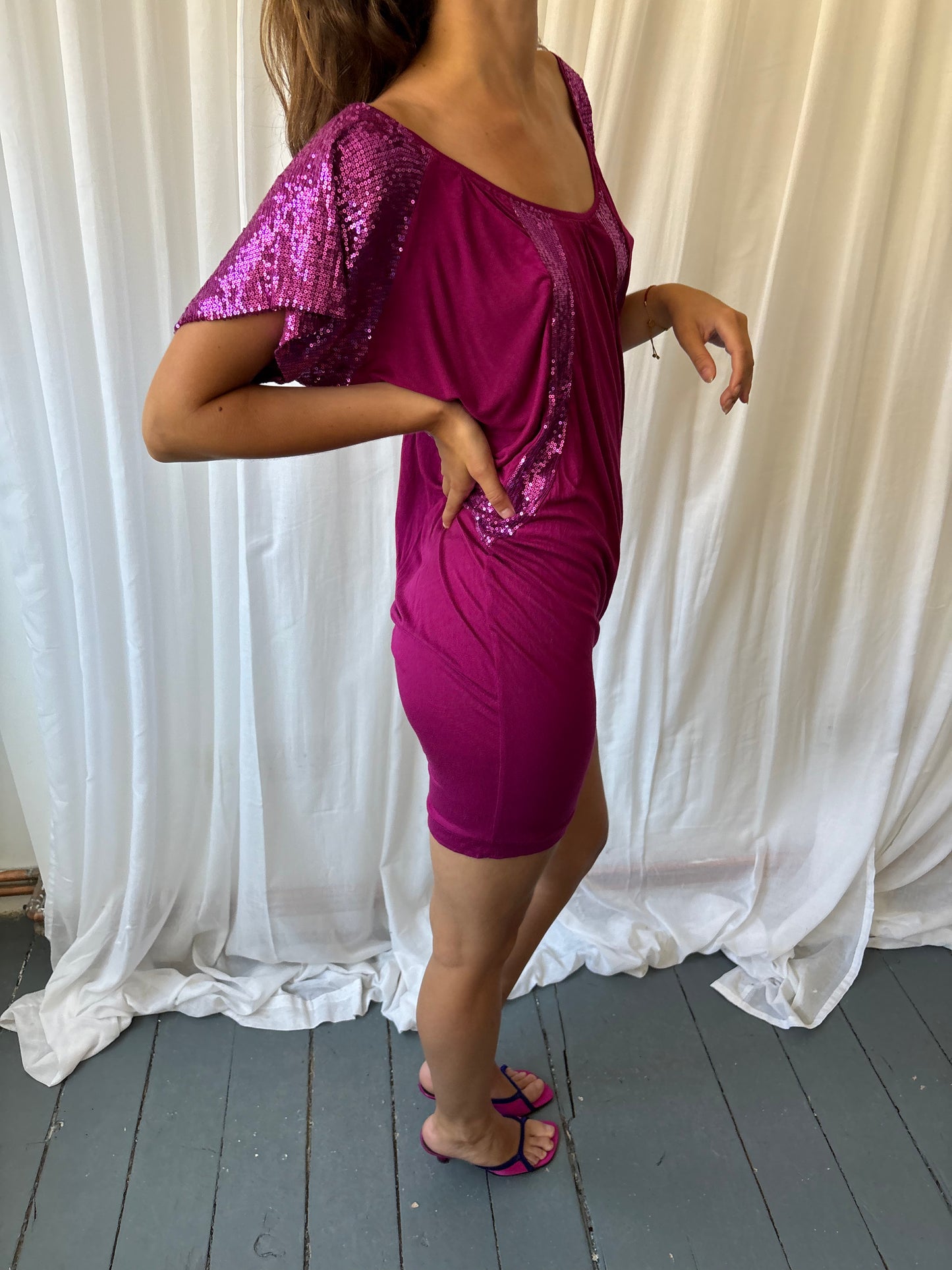 Derhy Fuchsia Batwing Dress