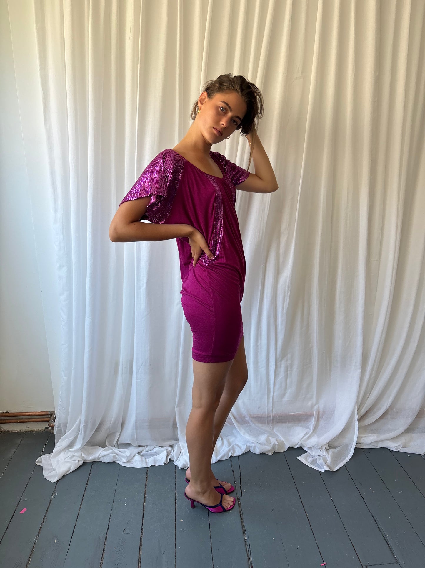 Derhy Fuchsia Batwing Dress