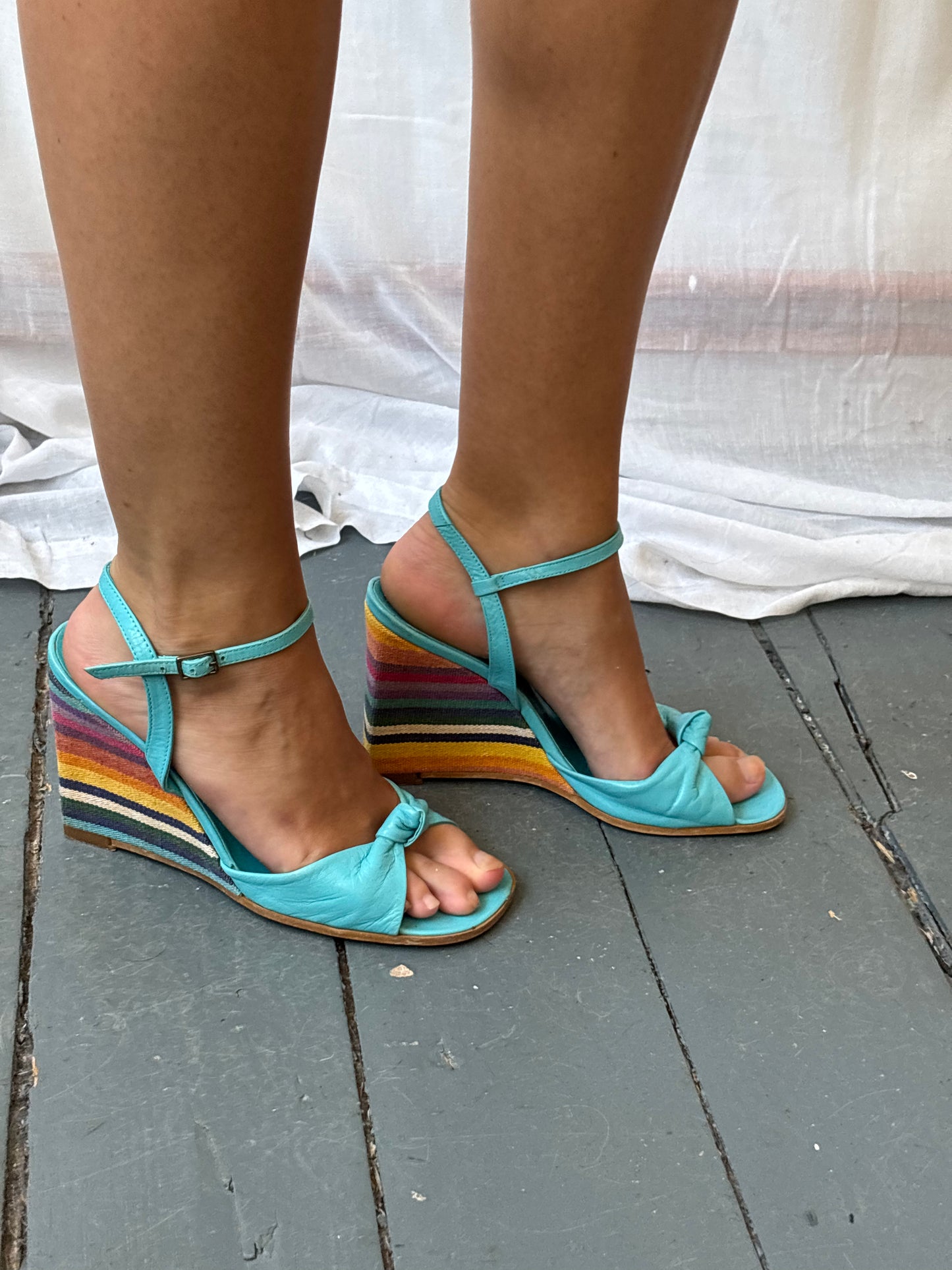 Jones Turquoise Leather Wedges