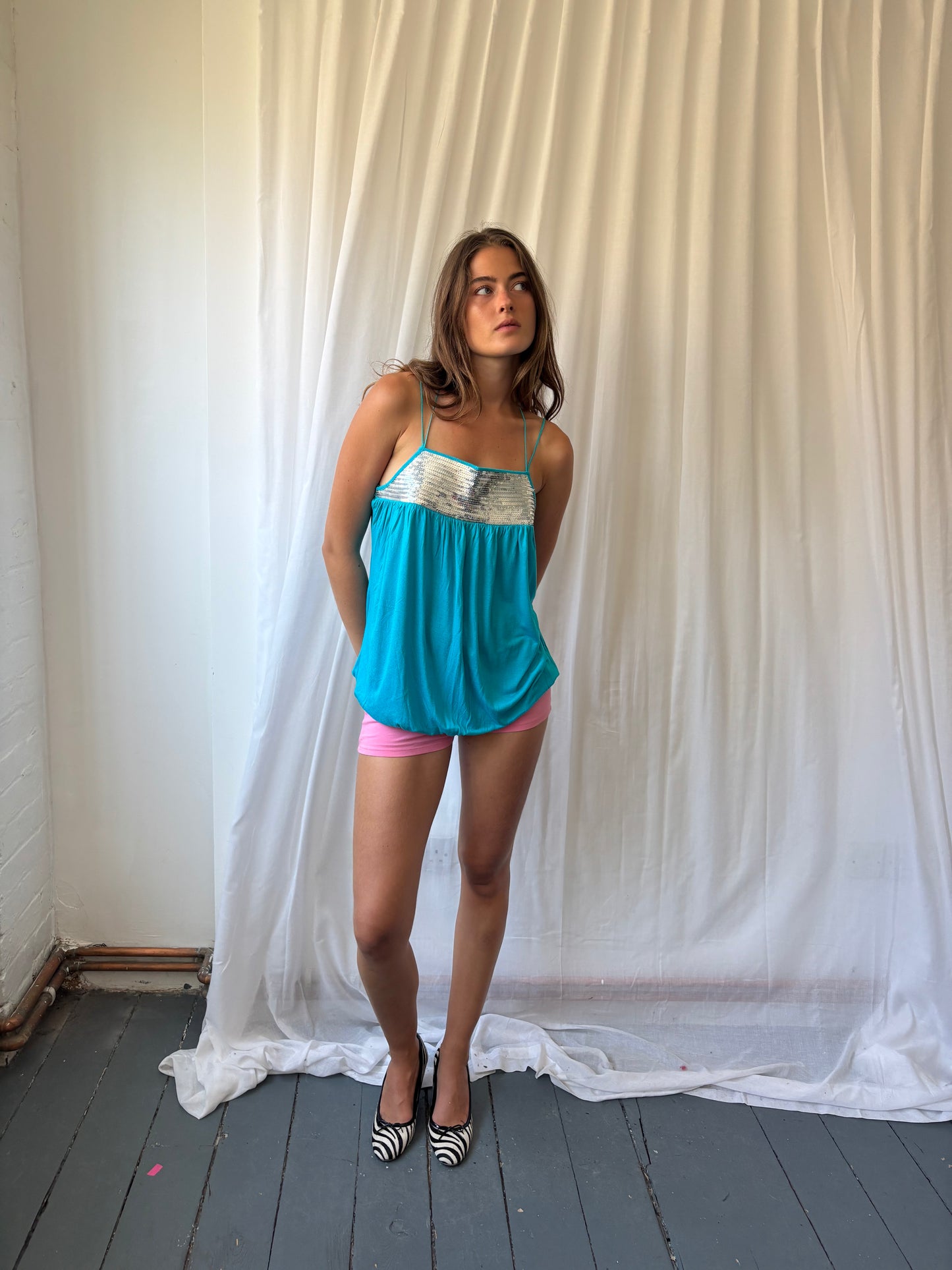 River Island Turquoise Sequin Top