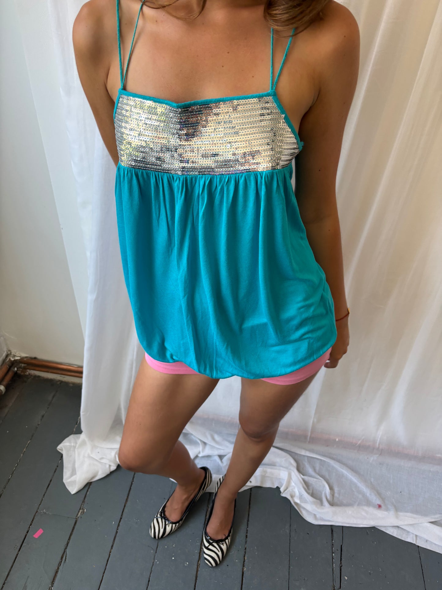 River Island Turquoise Sequin Top