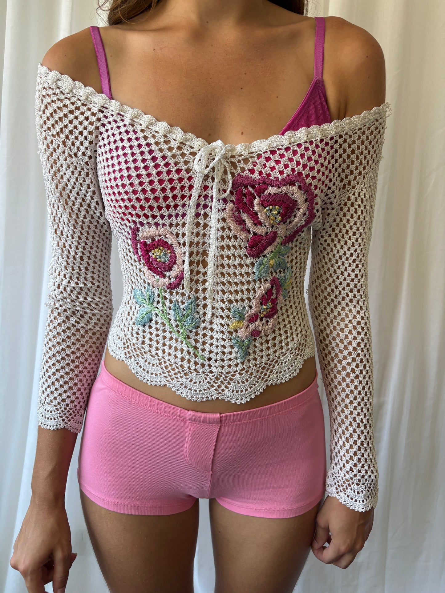Kit White Crochet Embroidered Top