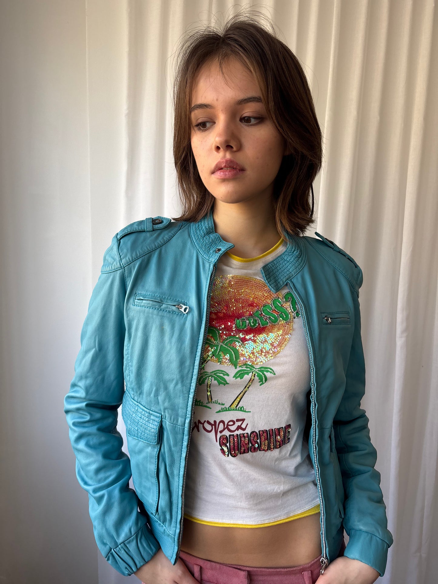 Napapijri Turquoise Leather Jacket