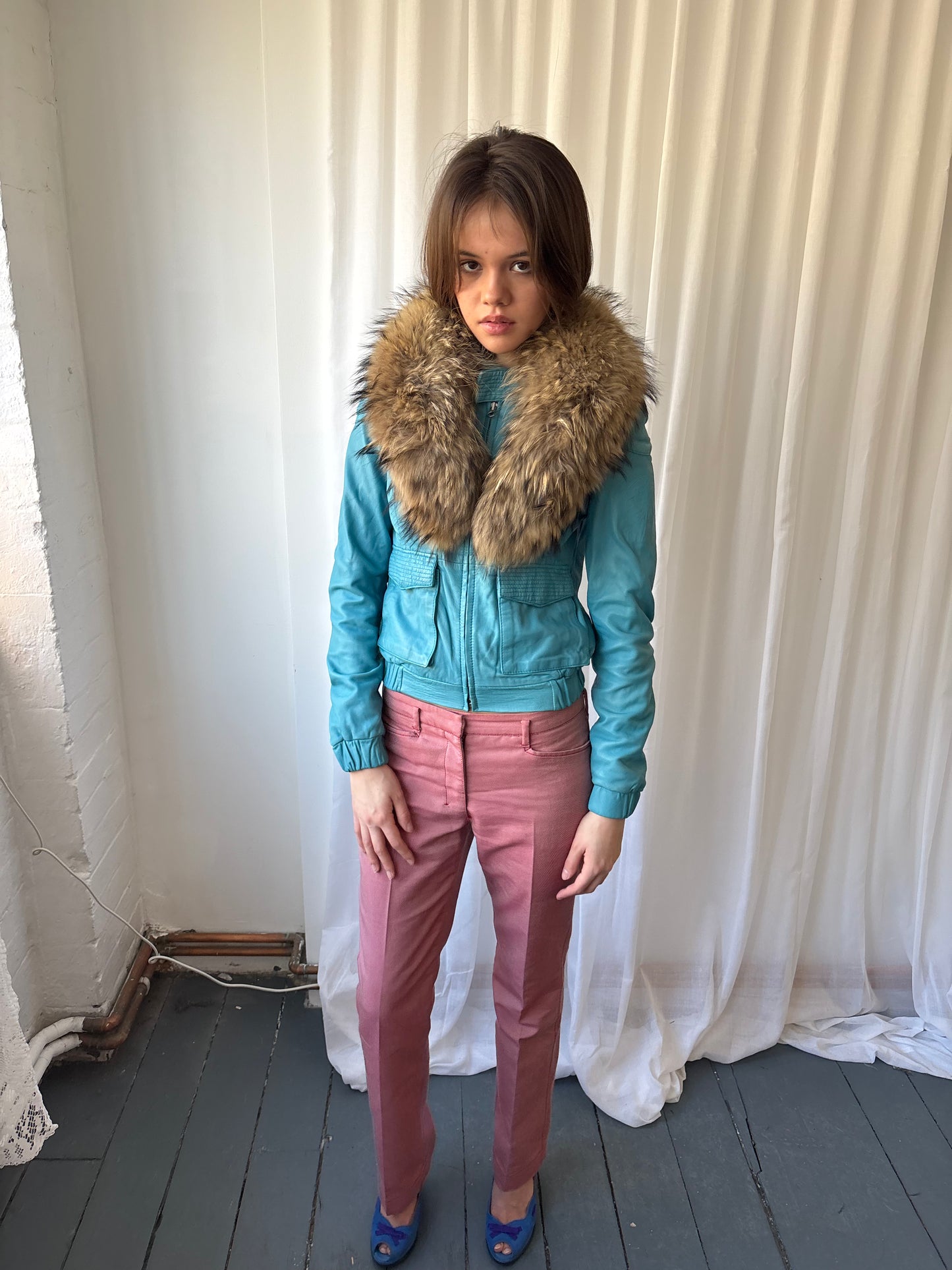 Napapijri Turquoise Leather Jacket