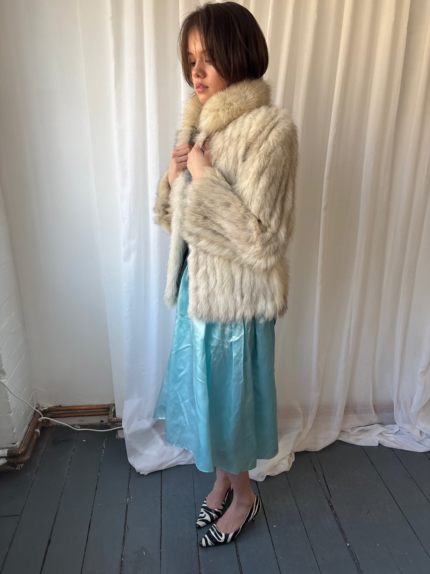 Vintage White Rabbit Fur Coat