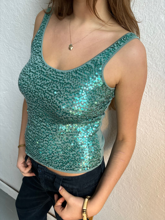 Max Mara Teal Sequin Top