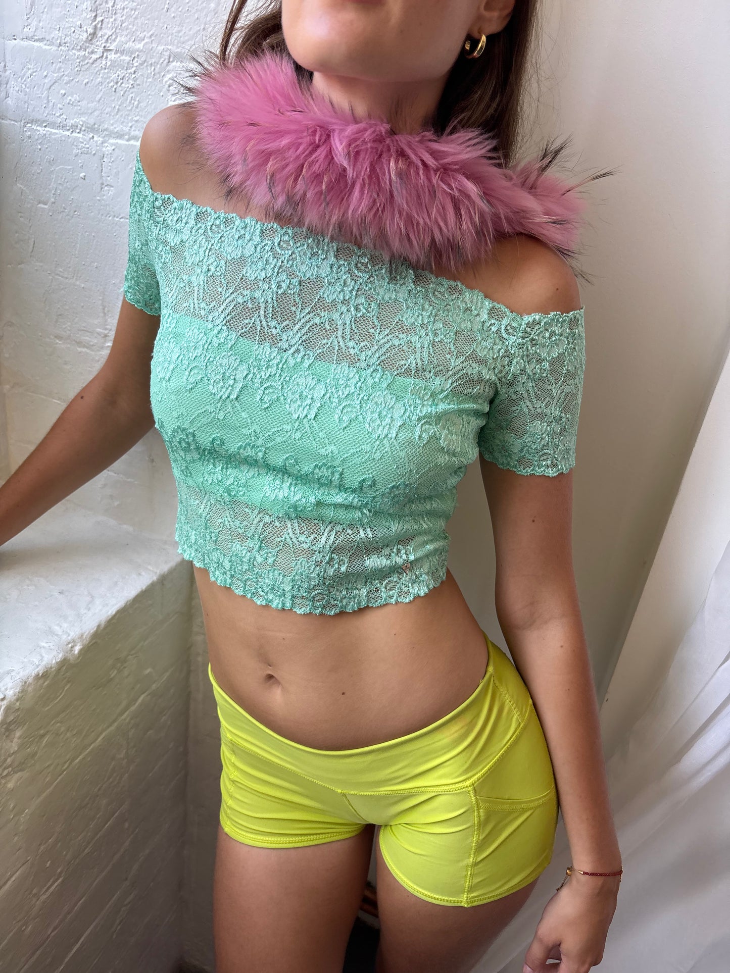 Guess Aqua Mint Lace Top