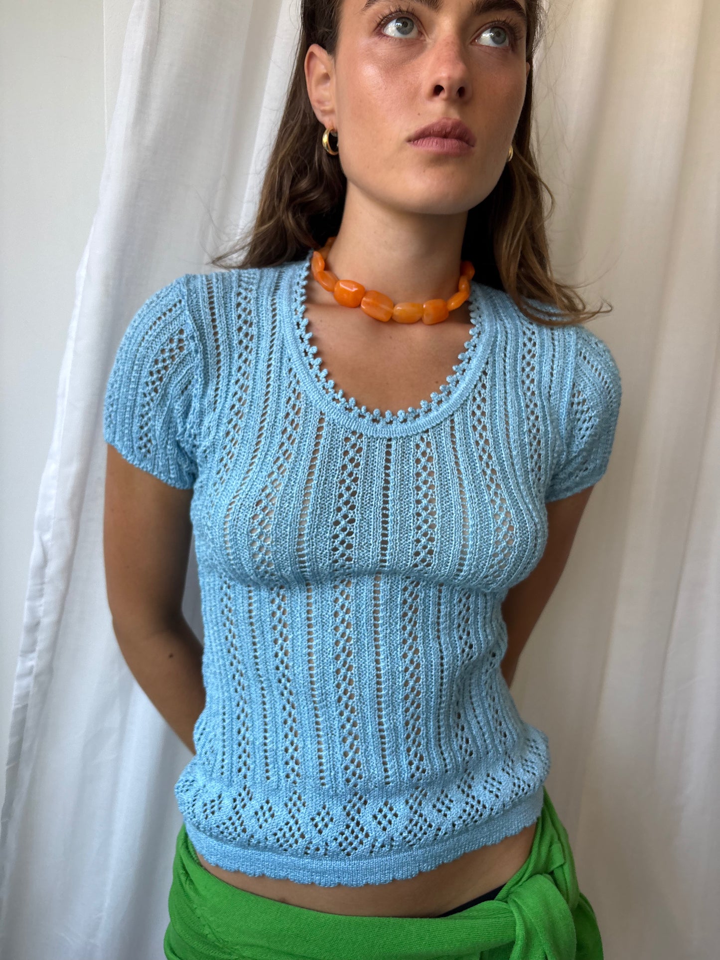 Nikee T Blue Crochet Top