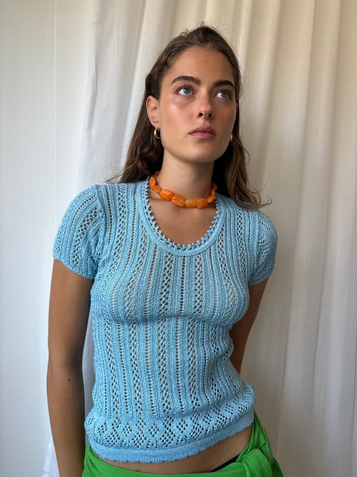 Nikee T Blue Crochet Top