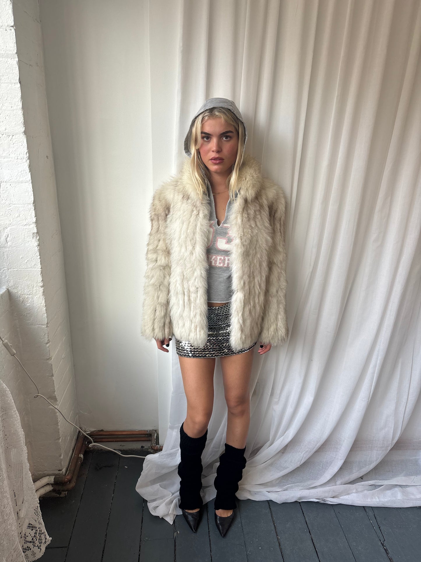Vintage White Rabbit Fur Coat