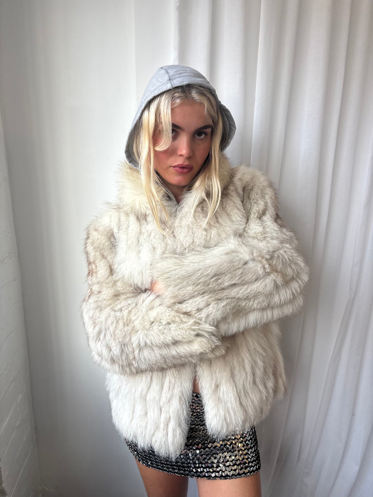 Vintage White Rabbit Fur Coat
