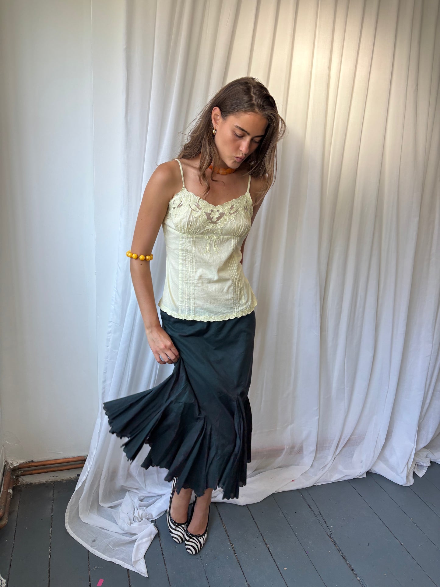 Chine Charcoal Midi Skirt