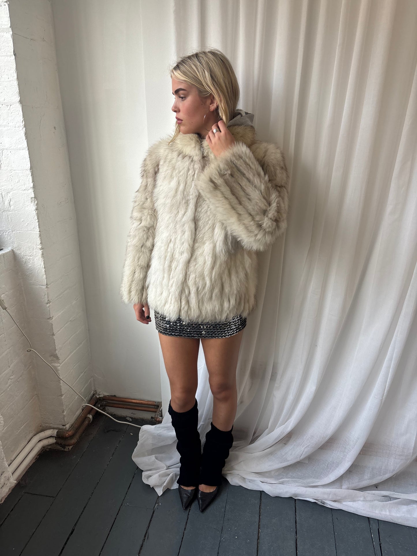 Vintage White Rabbit Fur Coat