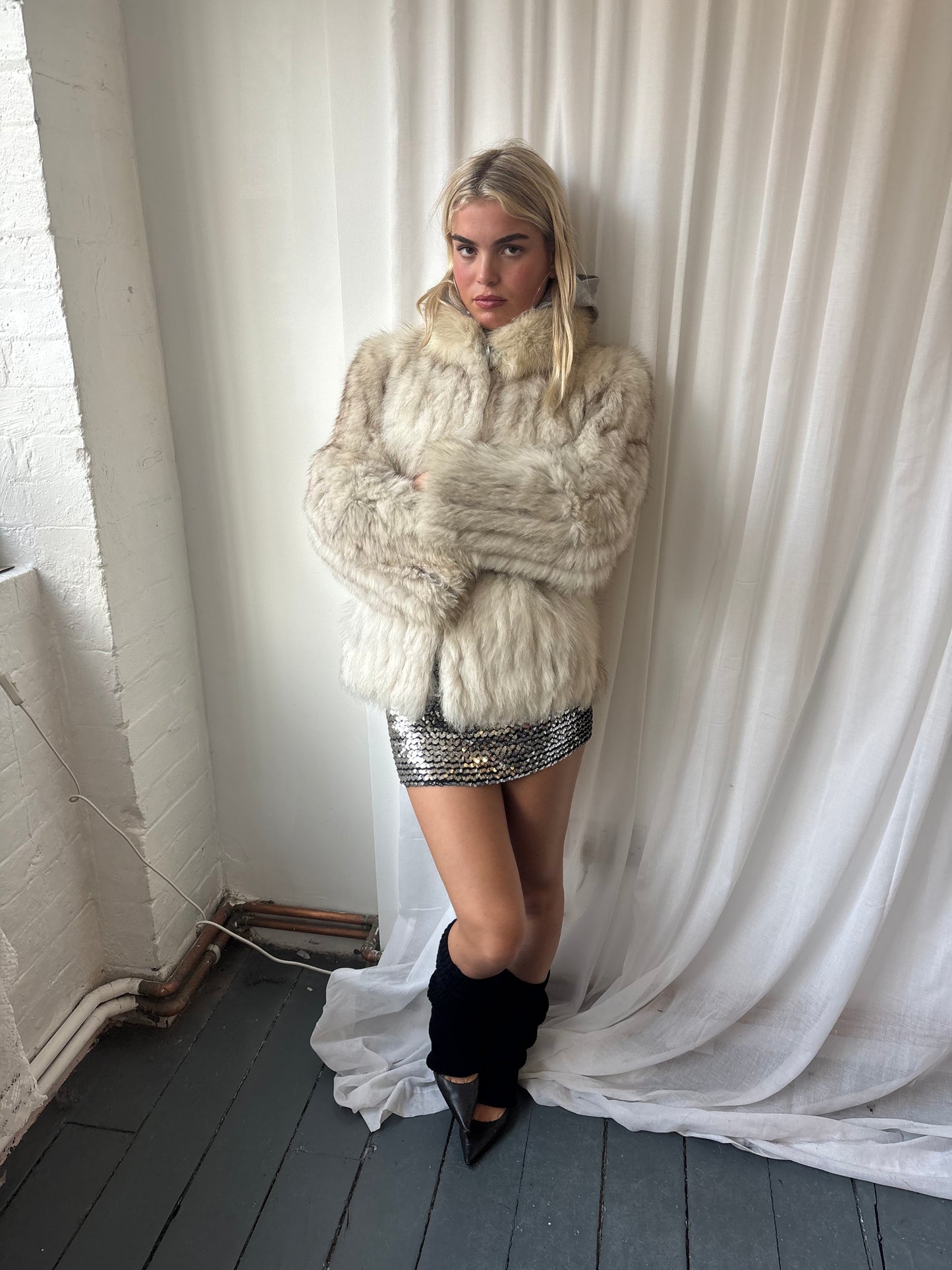 Vintage White Rabbit Fur Coat