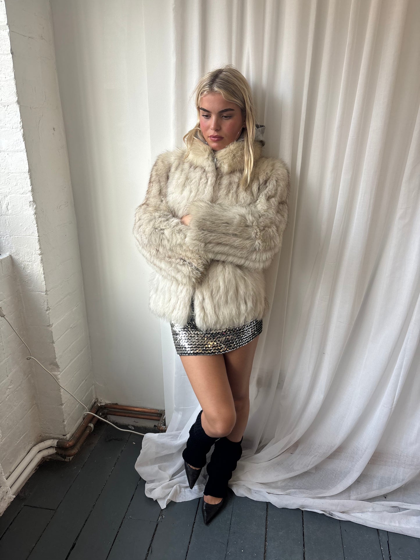 Vintage White Rabbit Fur Coat