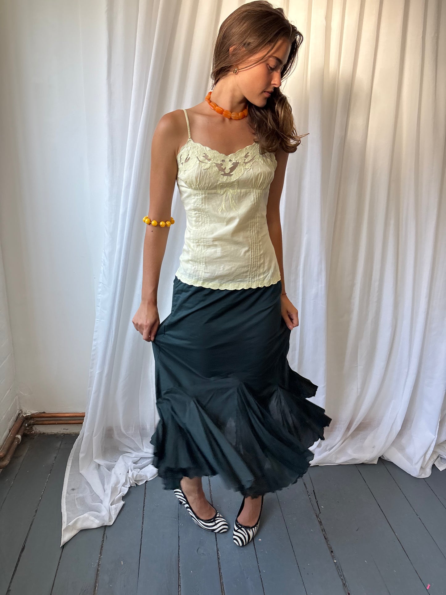 Chine Charcoal Midi Skirt