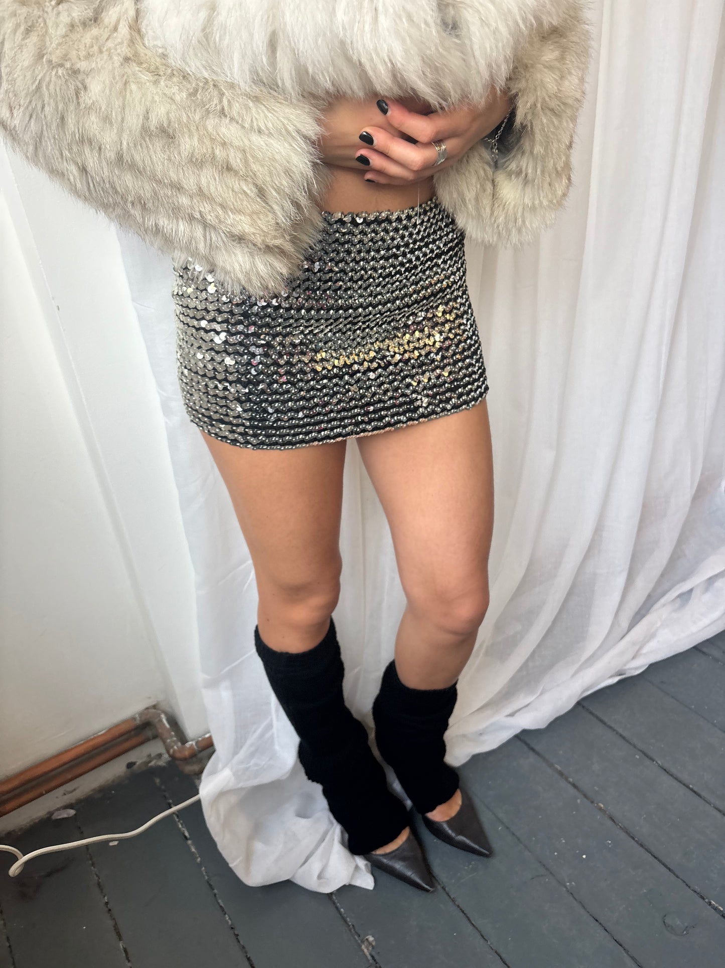Vintage Silver Sequin Mini Skirt