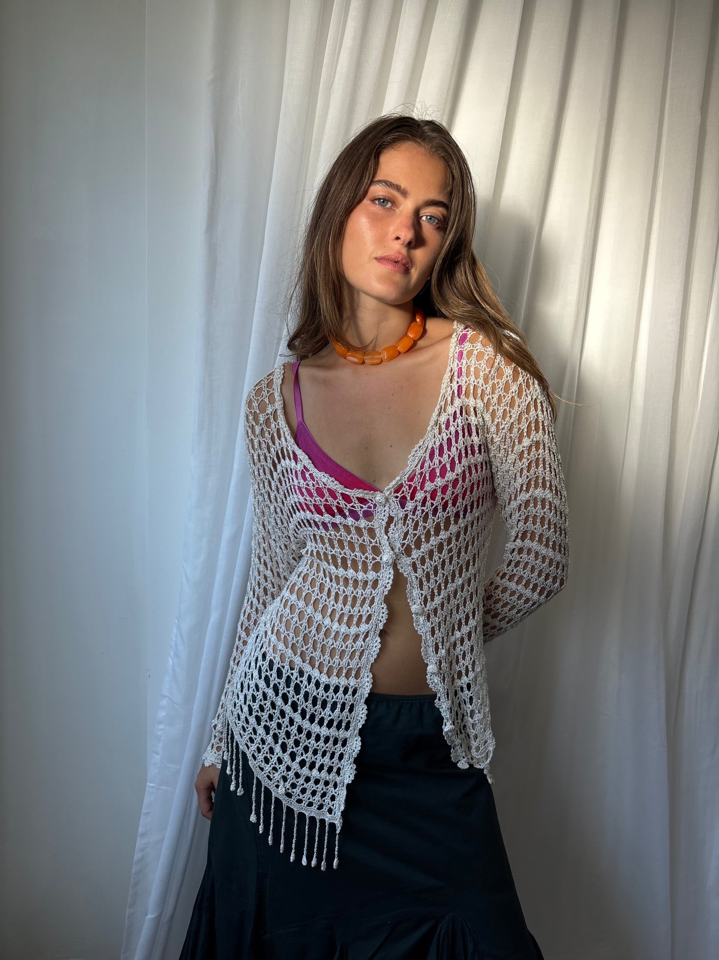 Yen White Crochet Cardigan