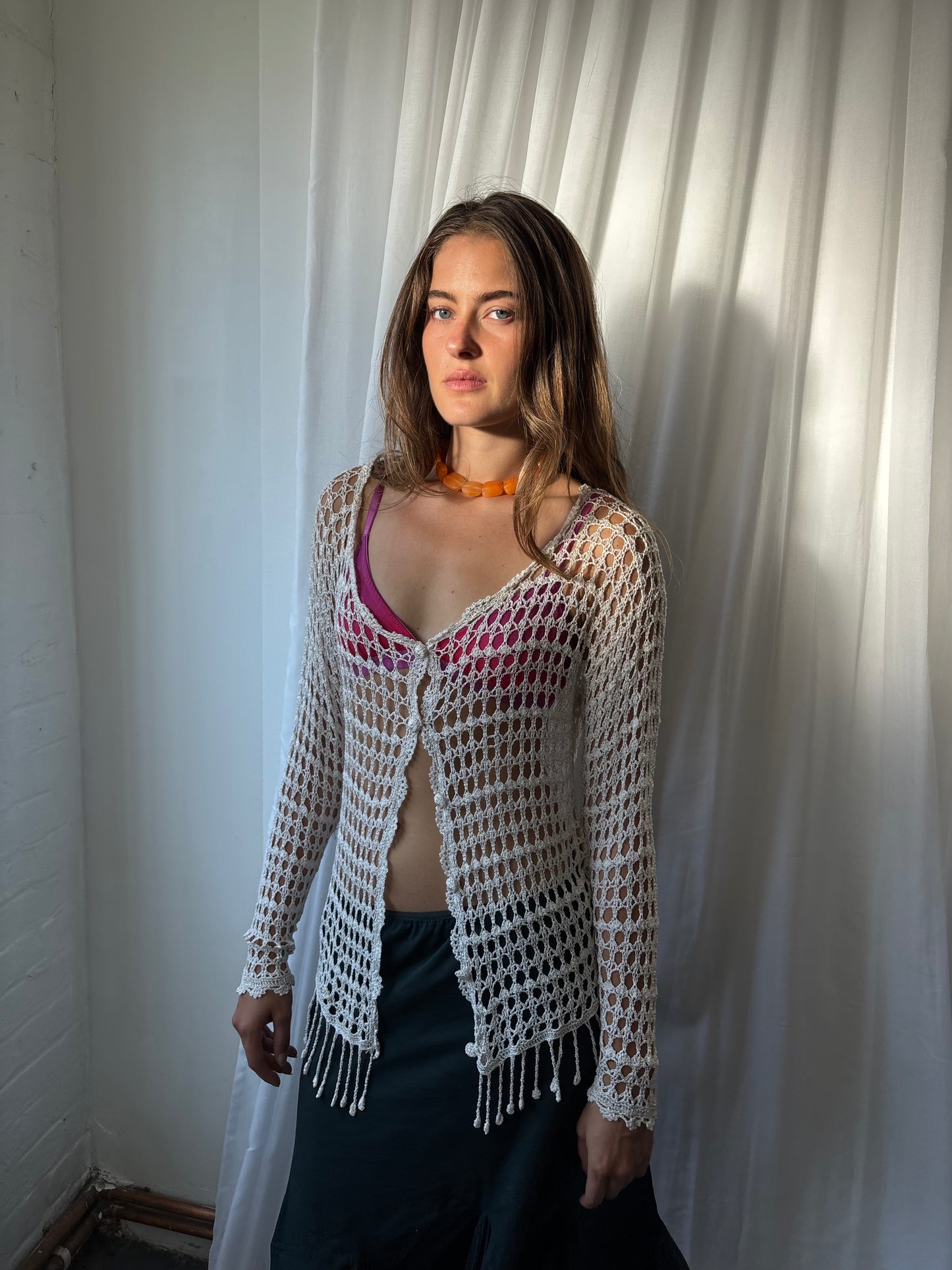 Yen White Crochet Cardigan
