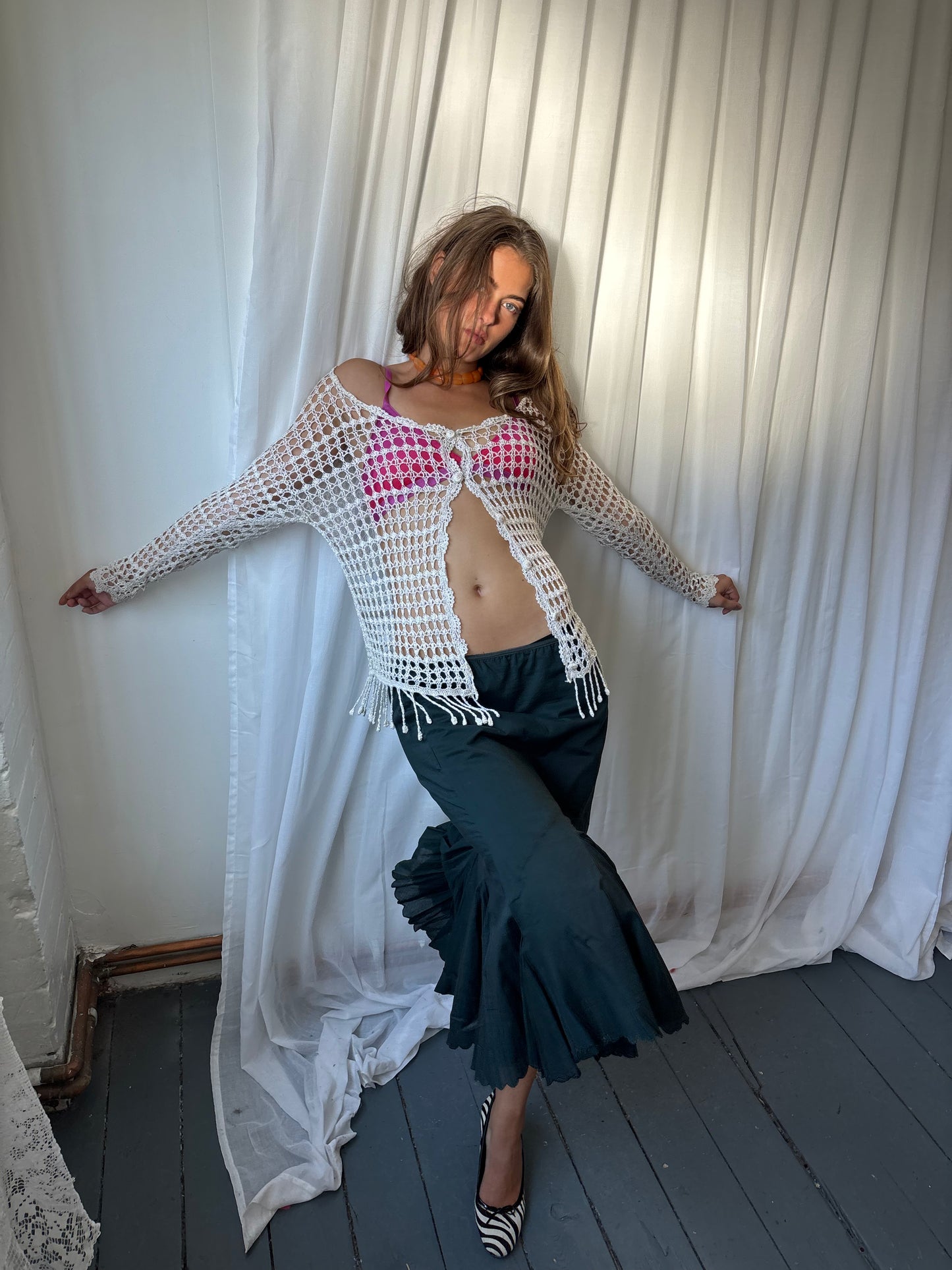 Yen White Crochet Cardigan