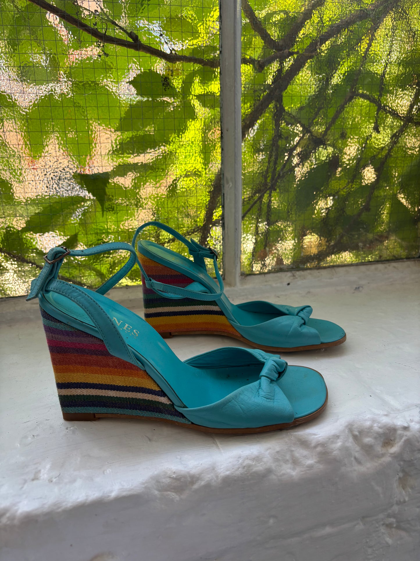 Jones Turquoise Leather Wedges
