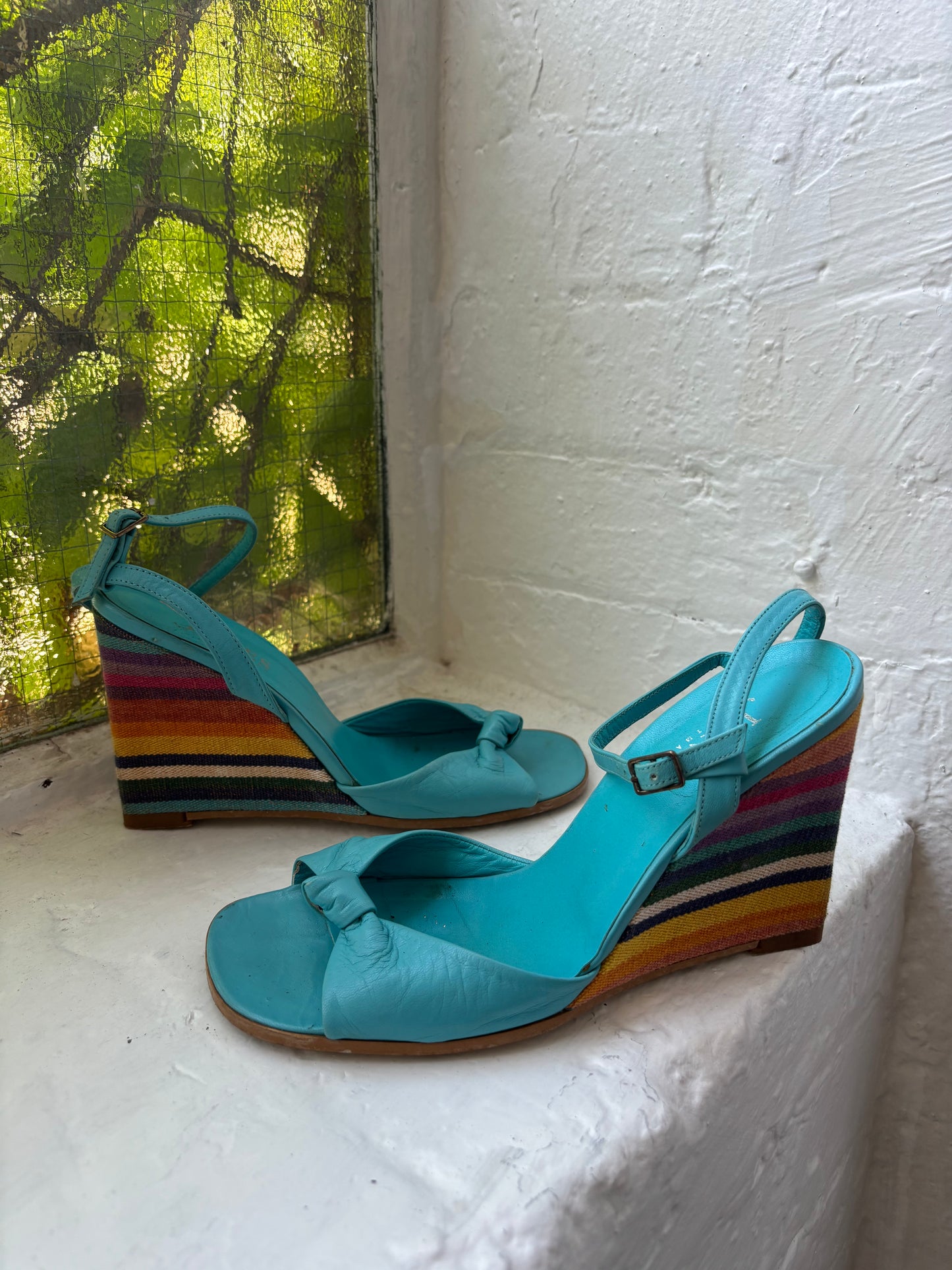 Jones Turquoise Leather Wedges