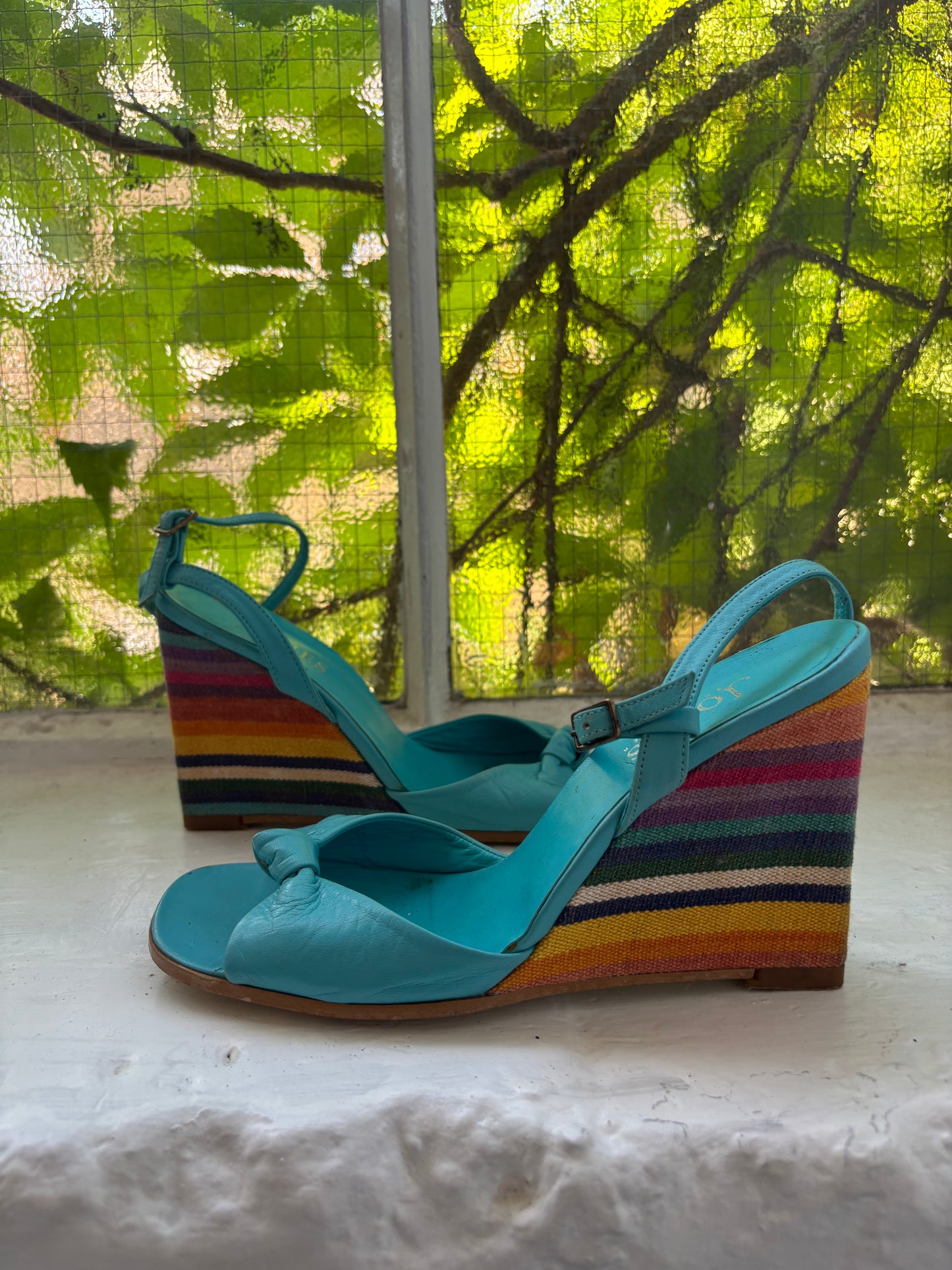 Jones Turquoise Leather Wedges