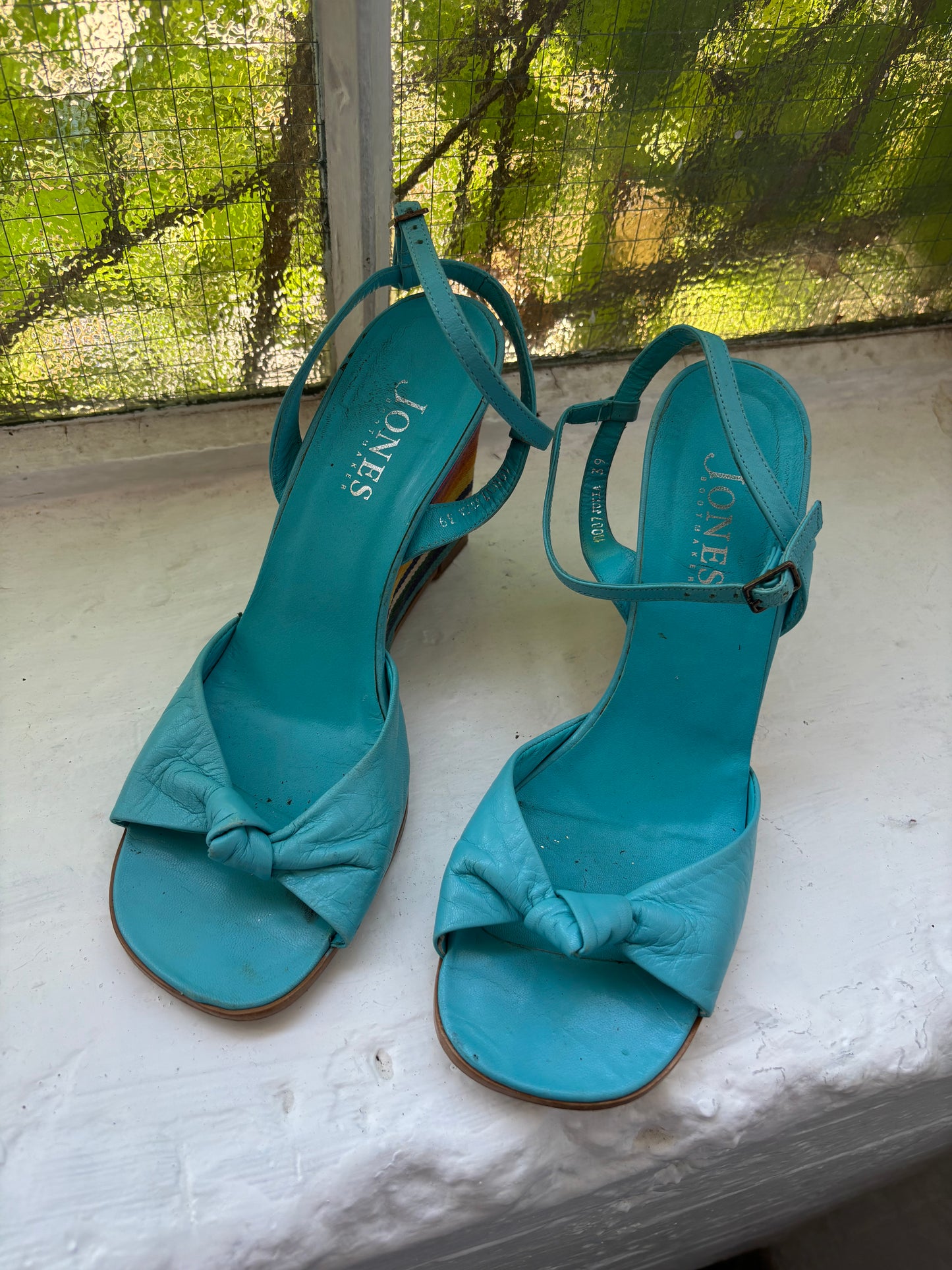 Jones Turquoise Leather Wedges