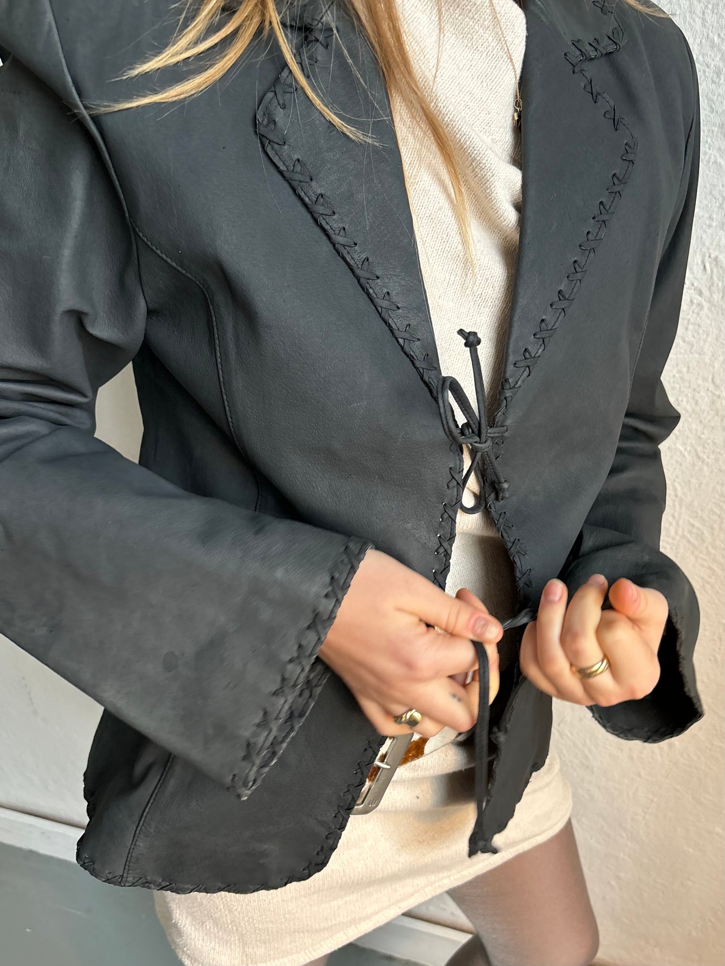 Lussile Charcoal Leather Blazer