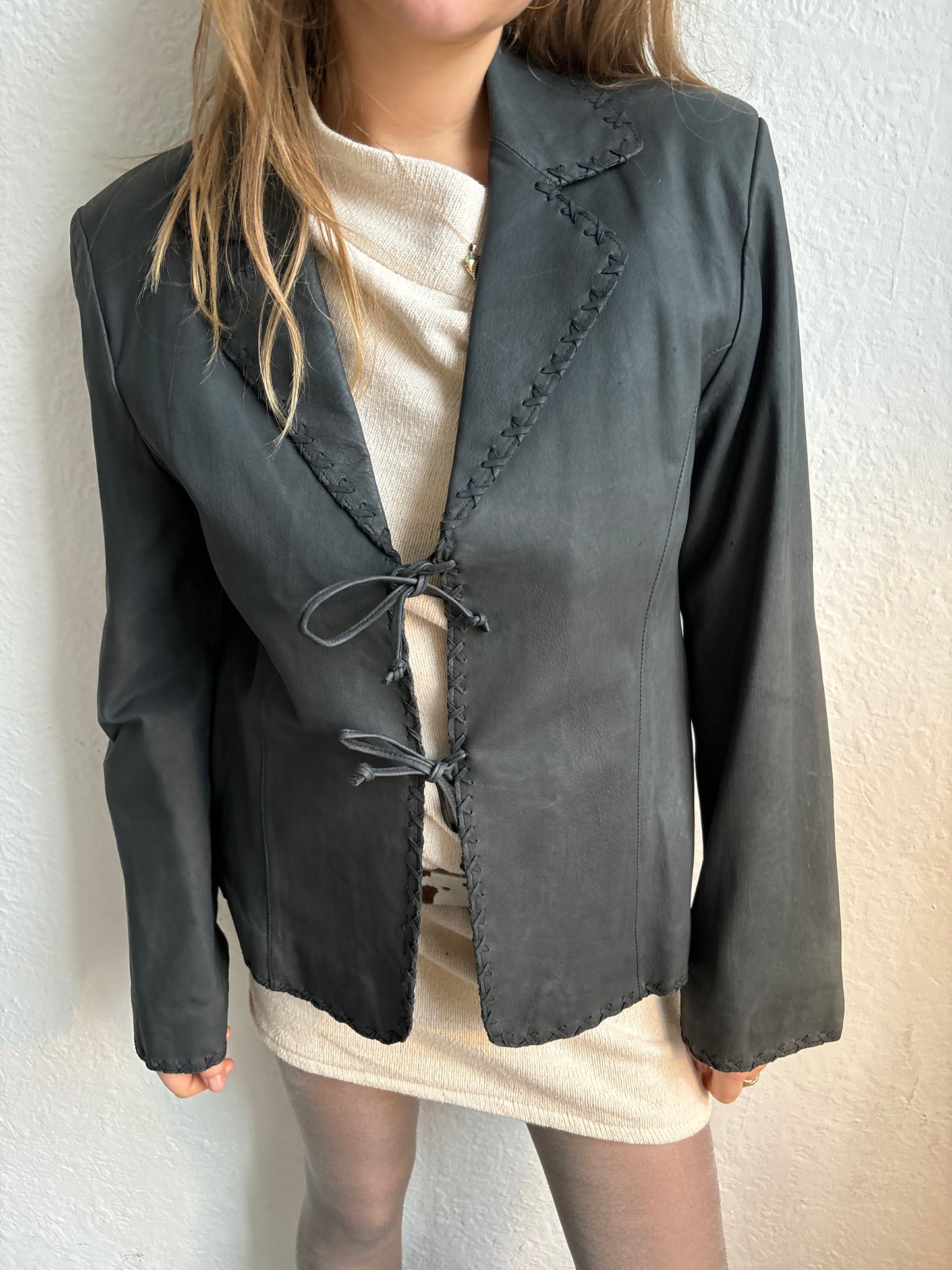 Lussile Charcoal Leather Blazer