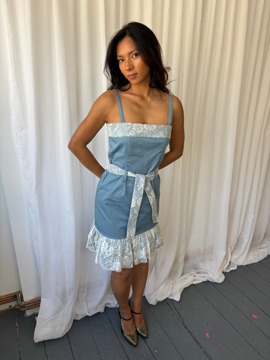 Moschino Blue Lace Print Dress
