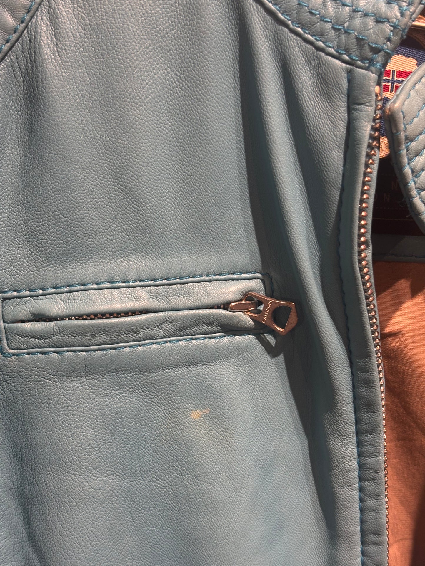 Napapijri Turquoise Leather Jacket