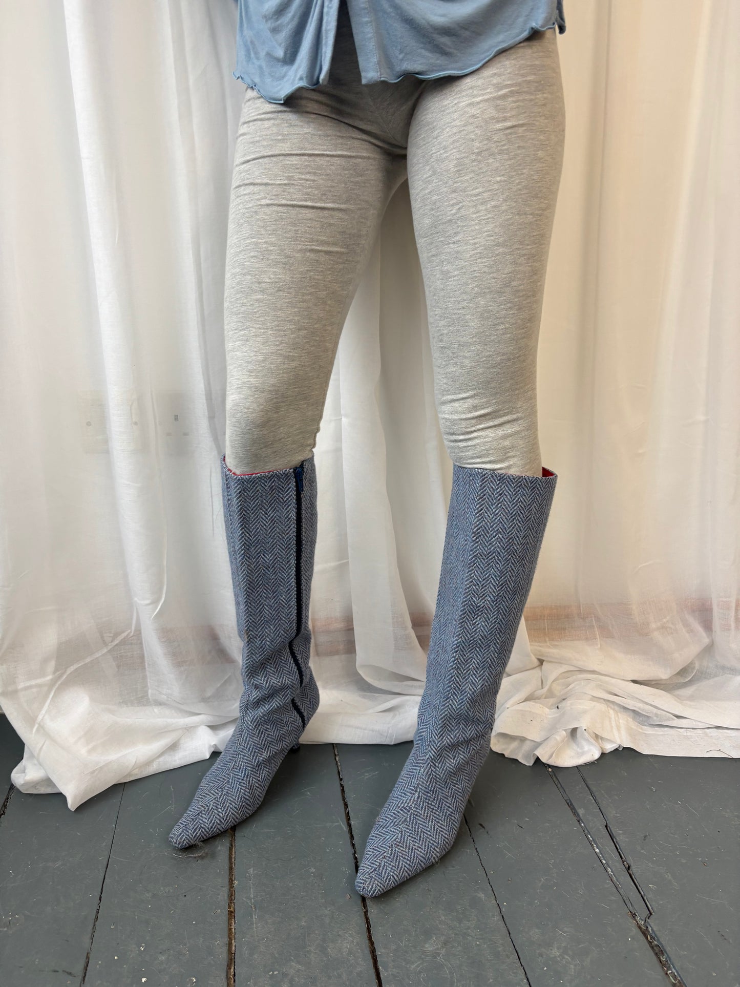 Mandarina Blue Tweed Boots