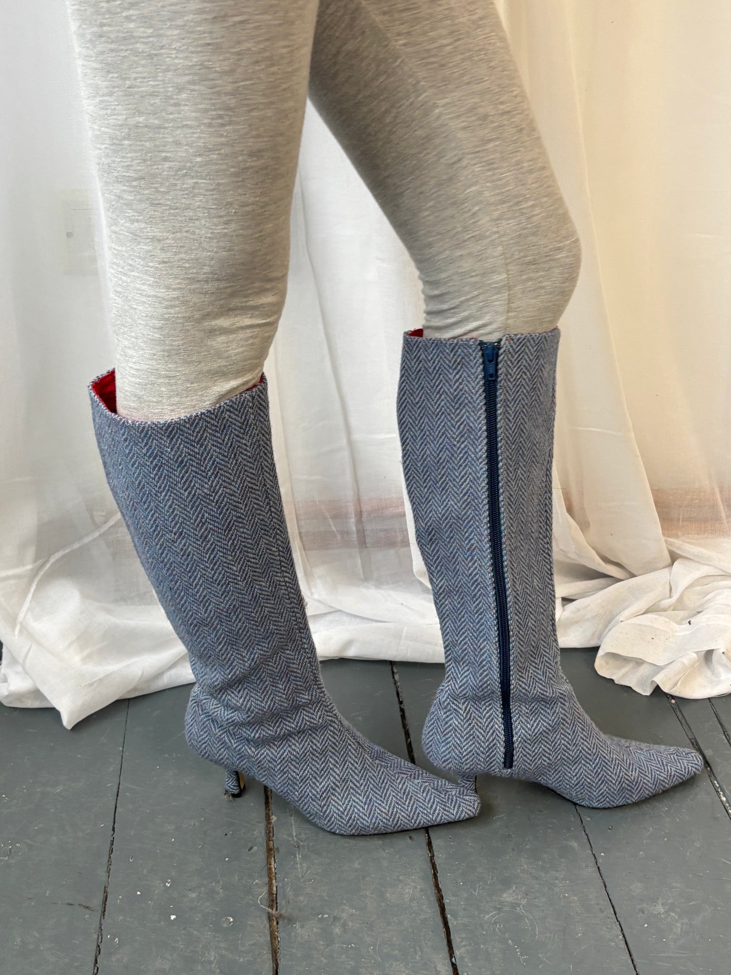 Mandarina Blue Tweed Boots