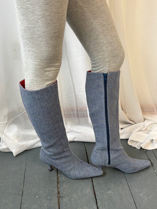 Mandarina Blue Tweed Boots