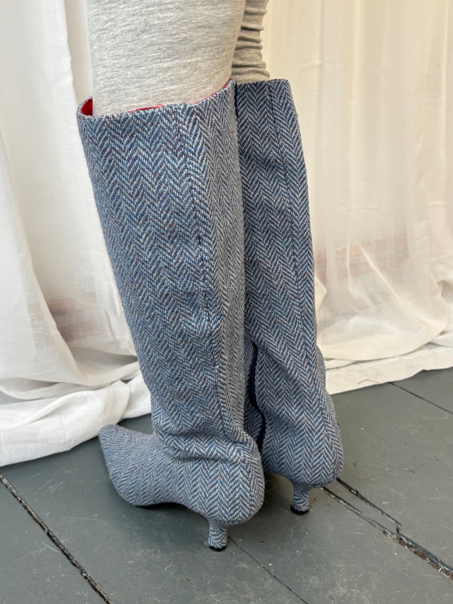 Mandarina Blue Tweed Boots