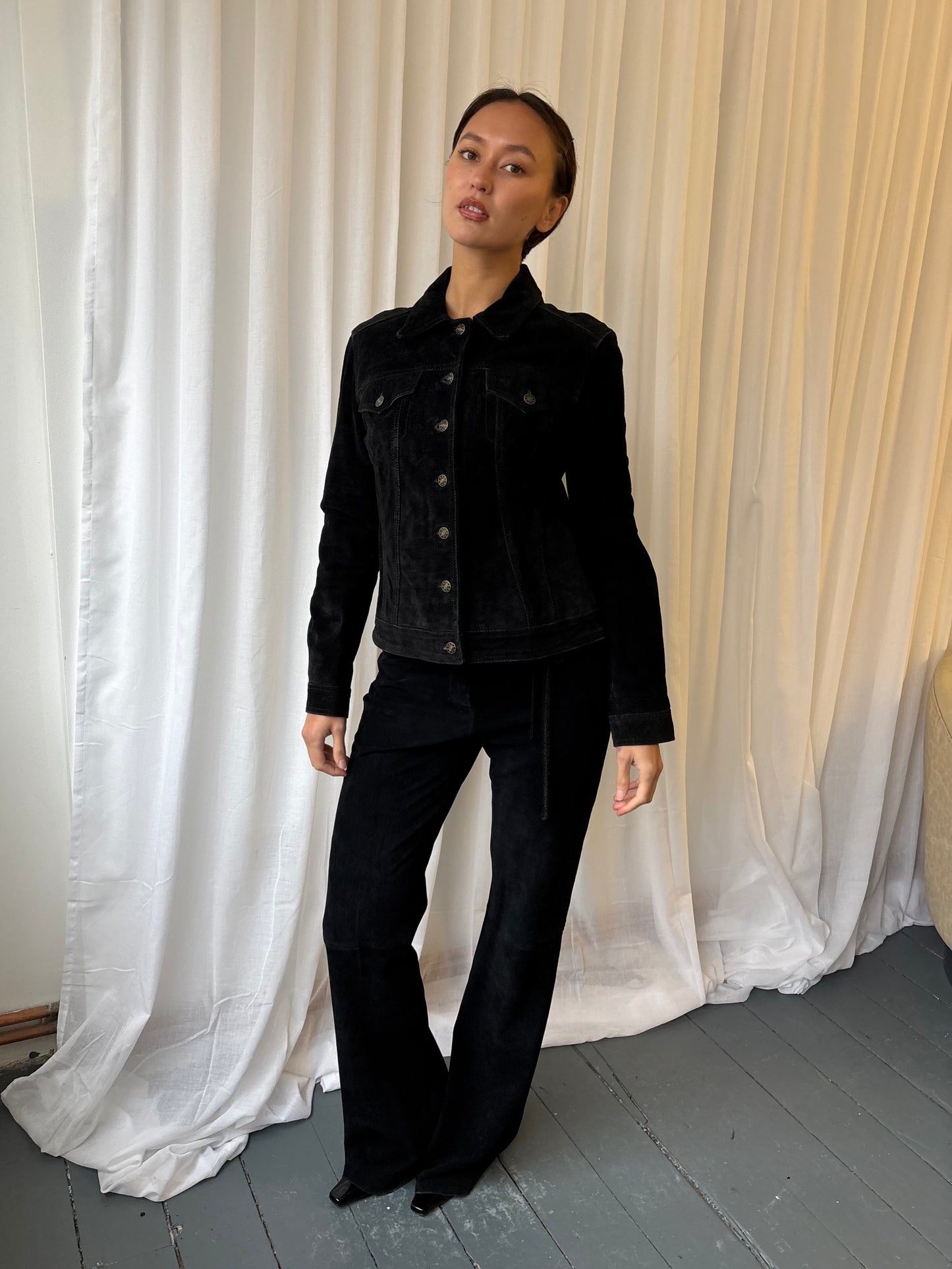 Buttons Black Suede Jacket