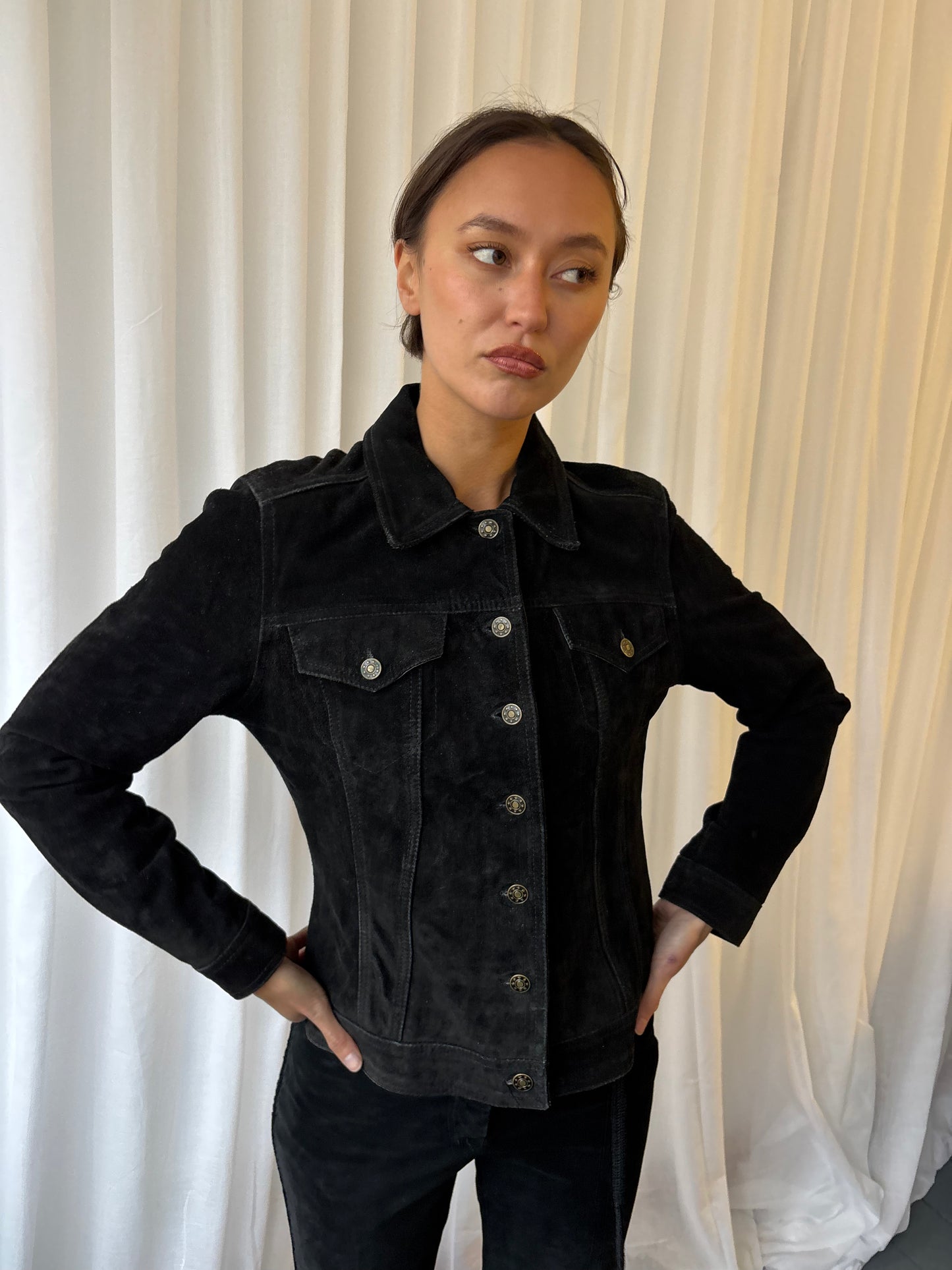 Buttons Black Suede Jacket