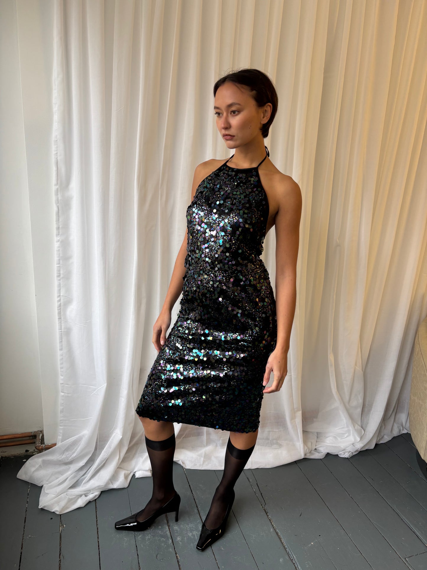 Vintage Sequin Halter Dress